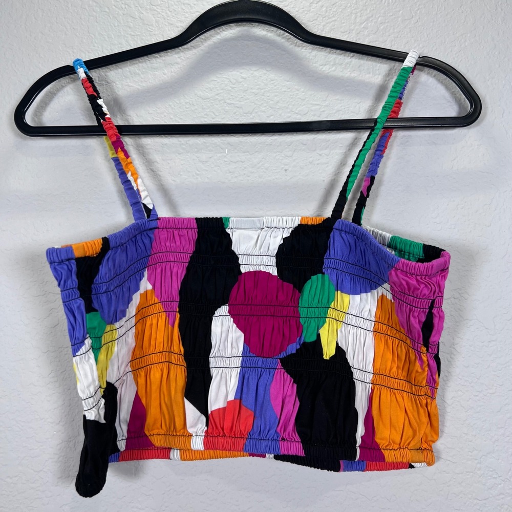 A New Day Smocked Crop Top Colorful‎ Abstract Print halter Tank Top size large